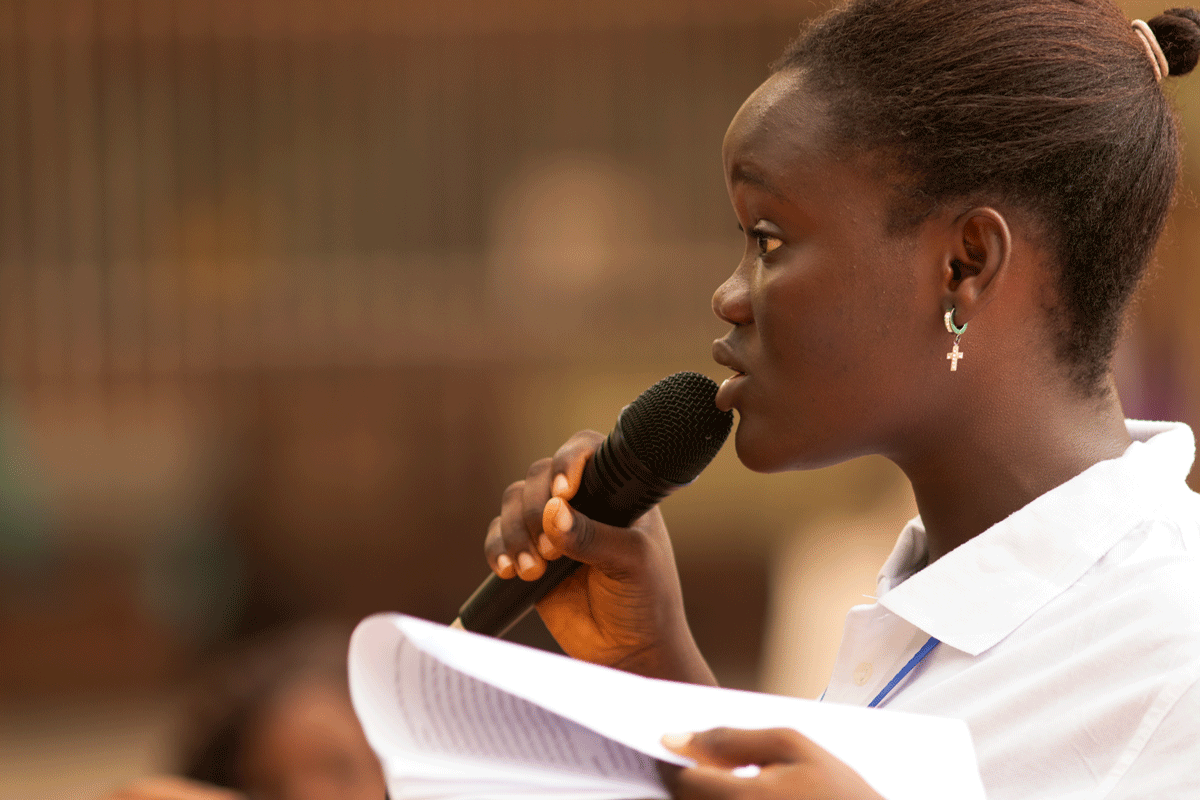 A young person advocating during the 2022 West Africa Adolescent Girls Summit